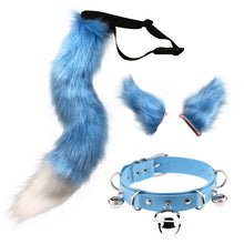 Load image into Gallery viewer, Faux Fur Kitten Wolf Long Tail Ears Hair Clips and Faux Leather Neck Collar Choker Set Halloween Party Cosplay Costume M24 21