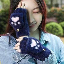 Load image into Gallery viewer, Nylon Mink Lint-Free Cartoon Cute Bear Claw Knitted Half Finger Flip Gloves