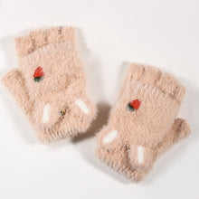 Load image into Gallery viewer, New Flip Half Finger Warm Gloves Imitation Mink Cartoon Embroidery Knitted Student Writing Gloves