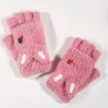 Load image into Gallery viewer, New Flip Half Finger Warm Gloves Imitation Mink Cartoon Embroidery Knitted Student Writing Gloves