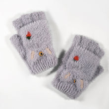 Load image into Gallery viewer, New Flip Half Finger Warm Gloves Imitation Mink Cartoon Embroidery Knitted Student Writing Gloves