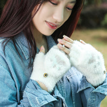 Load image into Gallery viewer, Nylon Mink Lint-Free Cartoon Cute Bear Claw Knitted Half Finger Flip Gloves