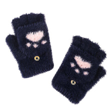 Load image into Gallery viewer, Nylon Mink Lint-Free Cartoon Cute Bear Claw Knitted Half Finger Flip Gloves