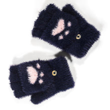 Load image into Gallery viewer, Nylon Mink Lint-Free Cartoon Cute Bear Claw Knitted Half Finger Flip Gloves