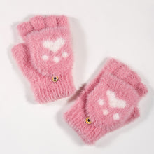 Load image into Gallery viewer, Nylon Mink Lint-Free Cartoon Cute Bear Claw Knitted Half Finger Flip Gloves