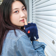 Load image into Gallery viewer, New Flip Half Finger Warm Gloves Imitation Mink Cartoon Embroidery Knitted Student Writing Gloves