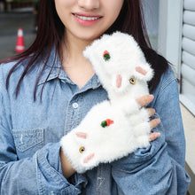 Load image into Gallery viewer, New Flip Half Finger Warm Gloves Imitation Mink Cartoon Embroidery Knitted Student Writing Gloves