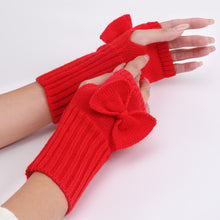 Load image into Gallery viewer, Autumn and Winter Women's Bow Cute Fashion Gloves Knitted Wool Keep Warm Half Finger Fingerless Gloves