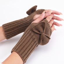 Load image into Gallery viewer, Autumn and Winter Women's Bow Cute Fashion Gloves Knitted Wool Keep Warm Half Finger Fingerless Gloves