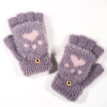 Load image into Gallery viewer, Nylon Mink Lint-Free Cartoon Cute Bear Claw Knitted Half Finger Flip Gloves