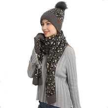 Load image into Gallery viewer, 2023 Winter Leopard Print Thickened Woolen Cap Outdoor Keep Warm Hat Scarf Gloves Three-Piece Set