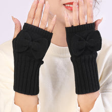 Load image into Gallery viewer, Autumn and Winter Women's Bow Cute Fashion Gloves Knitted Wool Keep Warm Half Finger Fingerless Gloves