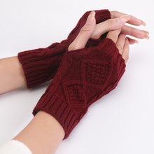 Load image into Gallery viewer, Wool Keep Warm Half Finger Open Finger Gloves Autumn and Winter Women's Short Rhombus Cute Fashion Gloves