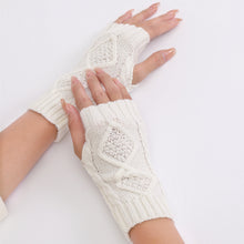 Load image into Gallery viewer, Wool Keep Warm Half Finger Open Finger Gloves Autumn and Winter Women's Short Rhombus Cute Fashion Gloves