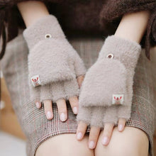 Load image into Gallery viewer, Plush Gloves Autumn and Winter Flip Knitted Gloves Warm Thickened Bag Finger Leakage Imitation Mink