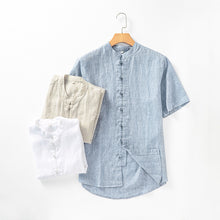 Load image into Gallery viewer, Summer Men's Linen Short-Sleeved Shirt Chinese Style Retro Buckle Stand Collar Linen