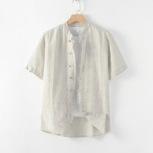 Load image into Gallery viewer, Summer Men's Linen Short-Sleeved Shirt Chinese Style Retro Buckle Stand Collar Linen