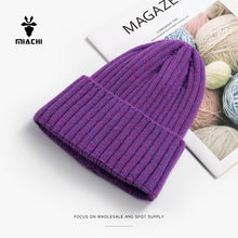 Load image into Gallery viewer, Autumn and Winter Knitted Hat Women's Fashion Cotton Cashmere Korean Warm Woolen Cap Solid Color Flanging Men's Pullover