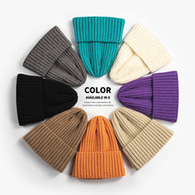 Load image into Gallery viewer, Autumn and Winter Knitted Hat Women's Fashion Cotton Cashmere Korean Warm Woolen Cap Solid Color Flanging Men's Pullover