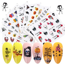 Load image into Gallery viewer, 24 Pcs Halloween Nail Art Water Sticker Set Anime Skull Bone Decals Gel Polish Slider Accessories Nail Decorations LASTZ731-755