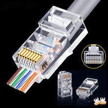 Load image into Gallery viewer, 50pcs Rj45 Connector Cat5e Cat6 Connector Network Unshielded 8Pin Modular Utp Rj45 Plugs Have Hole HY1525