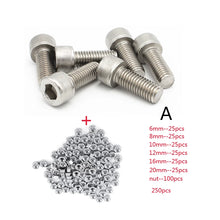 Load image into Gallery viewer, Screws 250pc/set A2 Stainless Steel M3 Cap/Button/Flat Head Screws Sets Phillips Hex Socket Bolt With Hex Nuts Assortment Kit Mayitr