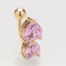 Load image into Gallery viewer, Piercing Ornament Double Loving Heart Zircon Navel Stud Environmental Protection Copper Peach Heart Belly Ring