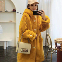 Load image into Gallery viewer, Faux Fur Coat Women Casual Korean Hoodies Furry Thick Bat Sleeved Warm Long Faux Rabbit Fur Jacket Loose Winter Coat Outwears