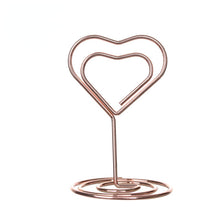 Load image into Gallery viewer, 10Pcs Romantic Metal Place Card Holder Heart Diamond Photo Clip Table Number Stand Seat Marker Cool Wedding Party Desktop Decor