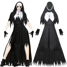 Load image into Gallery viewer, Halloween Cosplay Nun Costume Women Black Vampire Fantasy Dress Terror Scream Mask Gloves Party Ghost Disguise Female Fancy For Long Dress