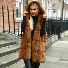 Load image into Gallery viewer, Women Sleeveless Hooded Coat Solid Color Plus Size Warm Long Wool Coat