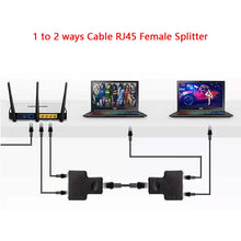 Load image into Gallery viewer, 2pcs 1 to 2 Ways Ethernet RJ45 Female Cable Splitter Adapter Connector for Router PC Laptop IP Camera TV Box