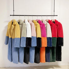 Load image into Gallery viewer, Women Contrast Color Mink Faux Fur Coat Turn Down Collar Winter Fur Lady Long Coat