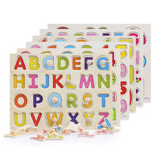 Load image into Gallery viewer, Kid Early educational toys baby hand grasp wooden puzzle toy alphabet and digit learning education child wood jigsaw toy 30cm