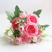 Load image into Gallery viewer, 30cm Rose Pink Silk Peony Artificial Flowers Bouquet Fake Flowers for Home Wedding Decoration indoor