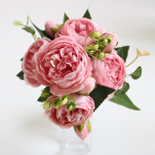 Load image into Gallery viewer, 30cm Rose Pink Silk Peony Artificial Flowers Bouquet Fake Flowers for Home Wedding Decoration indoor