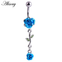 Load image into Gallery viewer, Alisouy 1PC Fashion Surgical Steel Silver Color Rose Flower Navel Belly Button Rings Bar Piercing Sexy Body Jewelry for Women