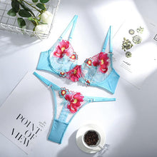 Load image into Gallery viewer, Fashion Lace Flower Embroidery Perspective Transparency Sexy Underwear Underwire Gather Bra Panty Set Sexy Lingerie