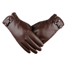 Load image into Gallery viewer, Men's Autumn and Winter Leather PU Touch Screen Gloves Men's Warm Cycling Outdoor Sports Thickened Cotton Gloves