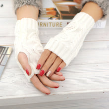 Load image into Gallery viewer, Wool Knitted Rhombus Oversleeve Half Finger Short 20cm Warm Open Finger Gloves Female Student Gloves