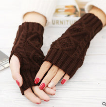 Load image into Gallery viewer, Wool Knitted Rhombus Oversleeve Half Finger Short 20cm Warm Open Finger Gloves Female Student Gloves