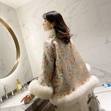 Load image into Gallery viewer, Chinese Style Fox Fur Coat Court Lady Satin Mid-length Beaded Faux Fur Shawl Jacket Women Winter Coat Print Outwear
