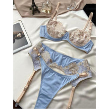 Load image into Gallery viewer, Aduloty Women's Sexy Lingerie Summer Thin Bra Set Delicate Lace Stitching Flower Embroidery Mesh Perspective Erotic Underwear