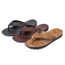 Load image into Gallery viewer, European and American Fashion Men's Flip Flops Summer PU Leather British Style Sandals Flip-Flops Slip-on Platform Flat-Heeled Beach Shoes