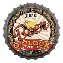 Load image into Gallery viewer, Wall Clock 35cm Bottle Cap Retro Beer Wine Modern Design Iron Metal Silent Quartz Clocks Bar Living Room Home Decor Creative