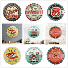 Load image into Gallery viewer, Wall Clock 35cm Bottle Cap Retro Beer Wine Modern Design Iron Metal Silent Quartz Clocks Bar Living Room Home Decor Creative