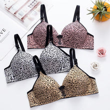 Load image into Gallery viewer, Ladies Solid Color Sexy Leopard Print Glossy Breathable Bra Padded Push Up Adjustable Strap Bra