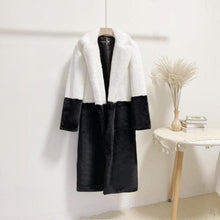 Load image into Gallery viewer, Women Contrast Color Mink Faux Fur Coat Turn Down Collar Winter Fur Lady Long Coat