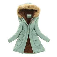 Load image into Gallery viewer, Women Winter Fashion Cotton Jacket Coat Parka Short Fur Collar Hooded Zipper Fleece Solid Pocket Black S-XXXL