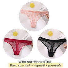 Load image into Gallery viewer, Sexy Lace Thongs Women 3Pcs/set Transparent G-string Panties Dots Lace T-back Underwear Fashion Female Underpants M-XL